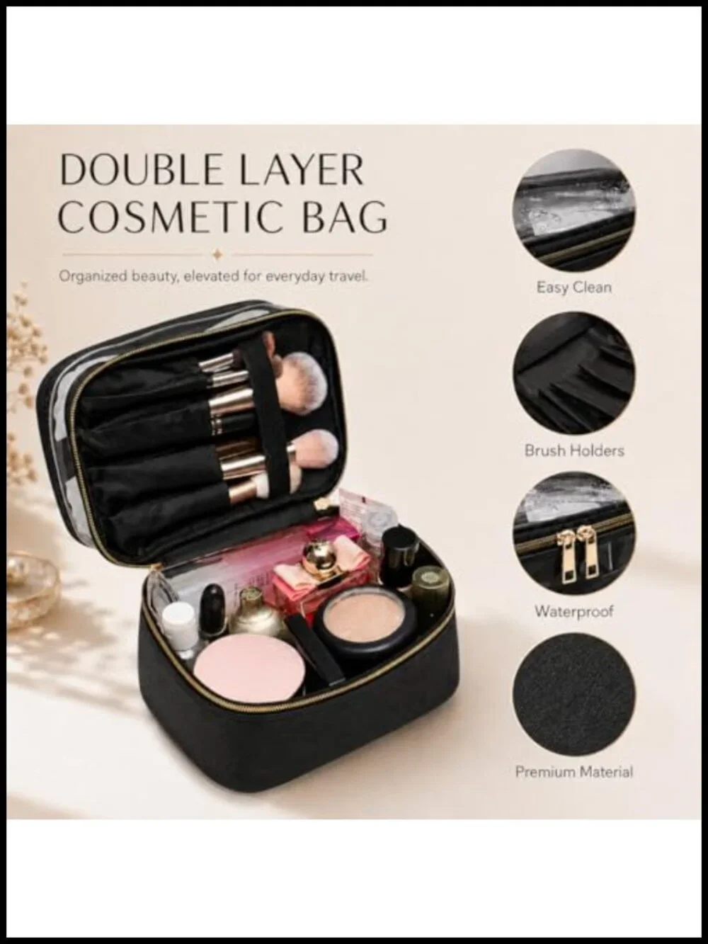 Large Capacity Waterproof Makeup Bag with Foldable Design